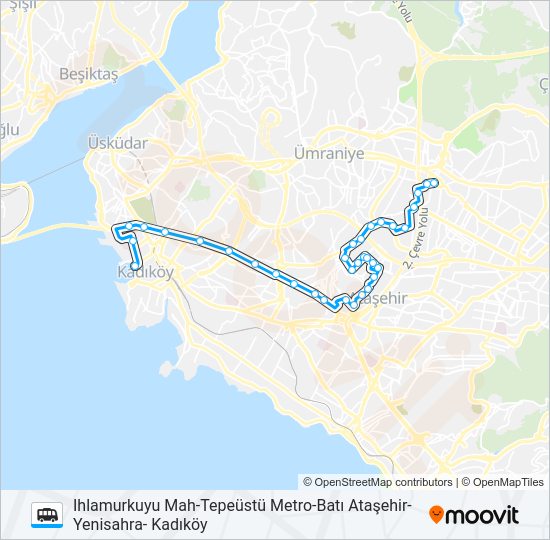 KADIKÖY-YENISAHRA-BATI ATAŞEHIR-TEPEÜSTÜ METRO-IHLAMURKUYU MAH. minibüs / dolmuş Hattı Haritası
