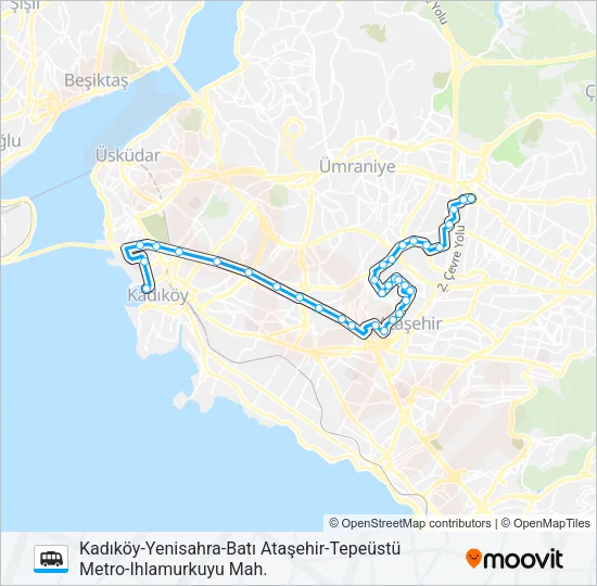 KADIKÖY-YENISAHRA-BATI ATAŞEHIR-TEPEÜSTÜ METRO-IHLAMURKUYU MAH. Dolmus & Minibus Line Map