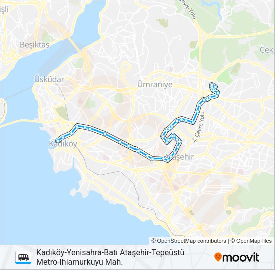 KADIKÖY-YENISAHRA-BATI ATAŞEHIR-TEPEÜSTÜ METRO-IHLAMURKUYU MAH. minibüs / dolmuş Hattı Haritası