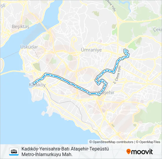 KADIKÖY-YENISAHRA-BATI ATAŞEHIR-TEPEÜSTÜ METRO-IHLAMURKUYU MAH. Dolmus & Minibus Line Map
