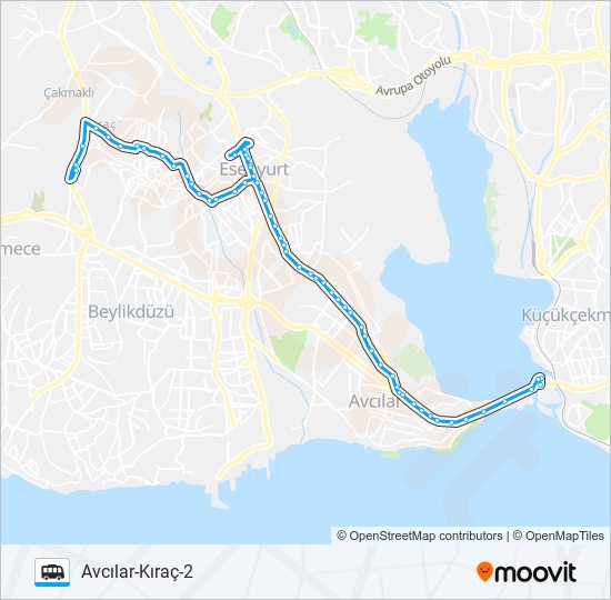 AVCILAR KIRAÇ 2 minibüs / dolmuş Hattı Haritası