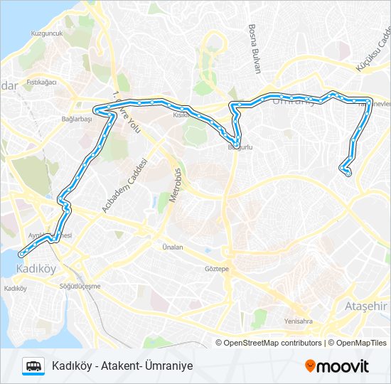 KADIKÖY-KOŞUYOLU-ÜMRANIYE-ATAKENT minibüs / dolmuş Hattı Haritası