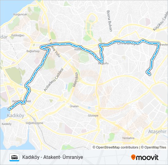 KADIKÖY-KOŞUYOLU-ÜMRANIYE-ATAKENT minibüs / dolmuş Hattı Haritası