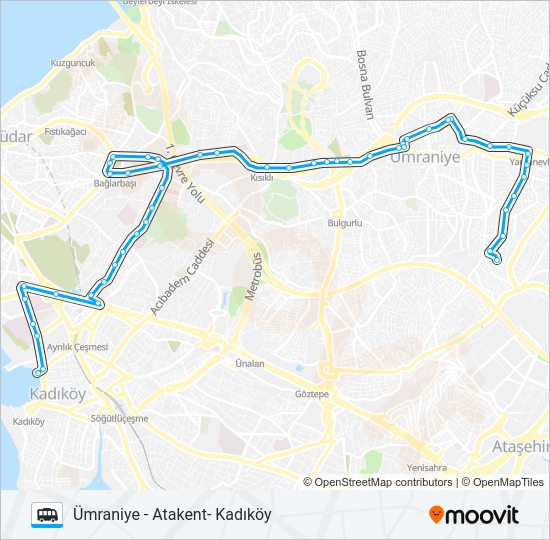 KADIKÖY-KOŞUYOLU-ÜMRANIYE-ATAKENT minibüs / dolmuş Hattı Haritası