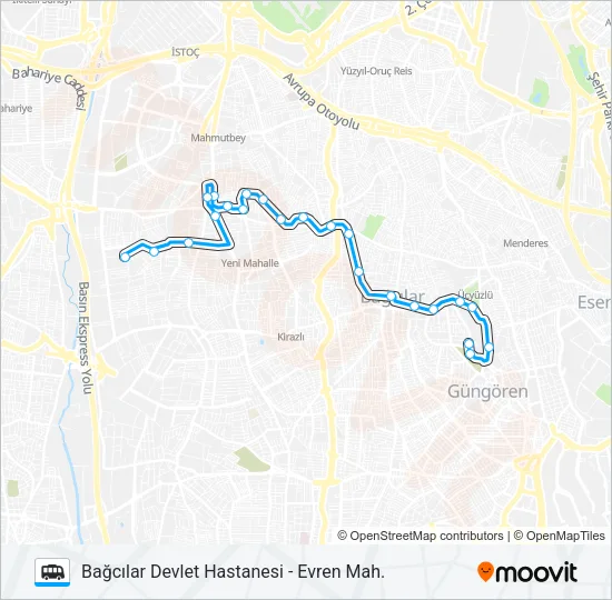 EVREN MAH. - BAĞCILAR DEVLET HASTANESI Dolmus & Minibus Line Map