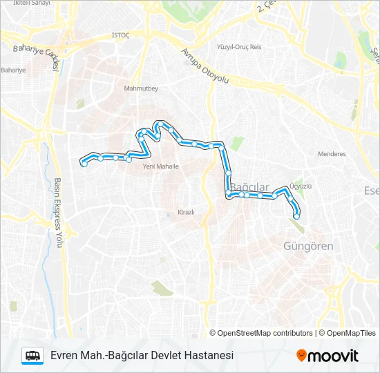 EVREN MAH. - BAĞCILAR DEVLET HASTANESI Dolmus & Minibus Line Map