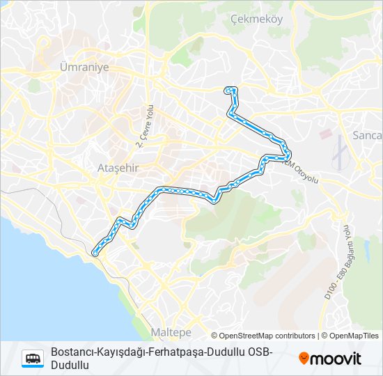 BOSTANCI-KAYIŞDAĞI-FERHATPAŞA-DUDULLU OSB-DUDULLU Dolmus & Minibus Line Map