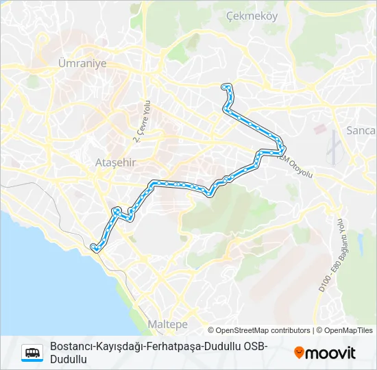 BOSTANCI-KAYIŞDAĞI-FERHATPAŞA-DUDULLU OSB-DUDULLU Dolmus & Minibus Line Map