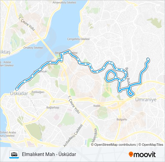 ÜSKÜDAR-KIRAZLITEPE MAH.-FERAH MAH.-TANTAVI MAH.-ELMALIKENT MAH dolmus & minibus Line Map