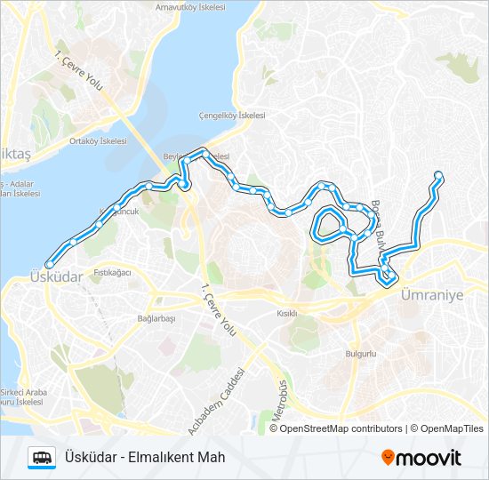 ÜSKÜDAR-KIRAZLITEPE MAH.-FERAH MAH.-TANTAVI MAH.-ELMALIKENT MAH minibüs / dolmuş Hattı Haritası