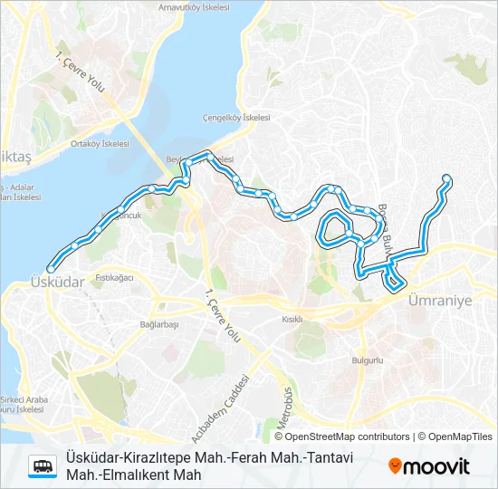 ÜSKÜDAR-KIRAZLITEPE MAH.-FERAH MAH.-TANTAVI MAH.-ELMALIKENT MAH Dolmus & Minibus Line Map