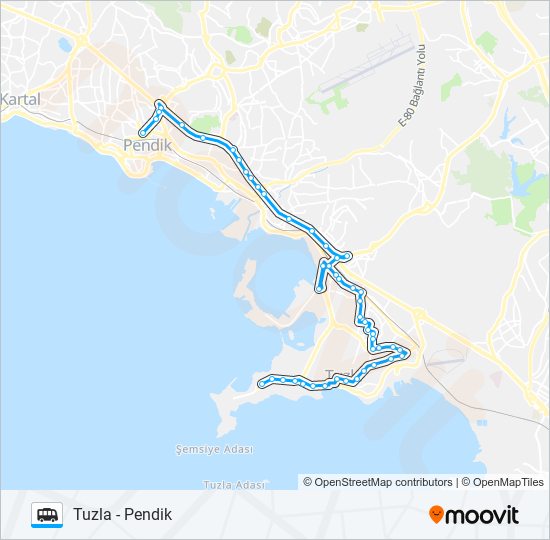 PENDIK - TUZLA minibüs / dolmuş Hattı Haritası