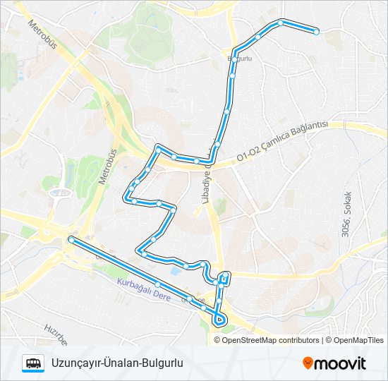 UZUNÇAYIR-ÜNALAN-BULGURLU minibüs / dolmuş Hattı Haritası