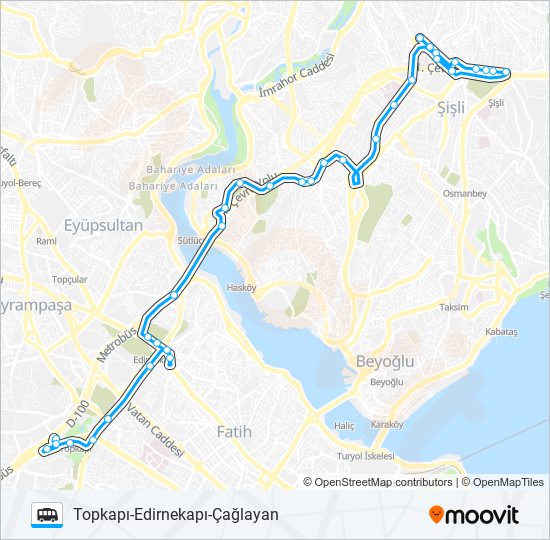 ÇAĞLAYAN-EDIRNEKAPI-TOPKAPI minibüs / dolmuş Hattı Haritası
