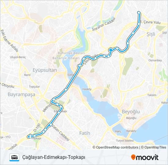 ÇAĞLAYAN-EDIRNEKAPI-TOPKAPI minibüs / dolmuş Hattı Haritası