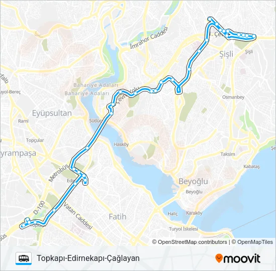ÇAĞLAYAN-EDIRNEKAPI-TOPKAPI Dolmus & Minibus Line Map
