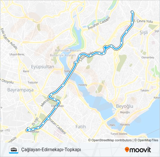 ÇAĞLAYAN-EDIRNEKAPI-TOPKAPI Dolmus & Minibus Line Map