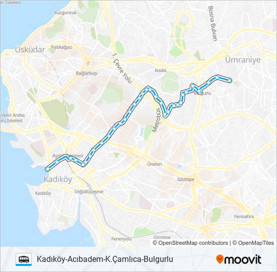 KADIKÖY-ACIBADEM-K.ÇAMLICA-BULGURLU minibüs / dolmuş Hattı Haritası
