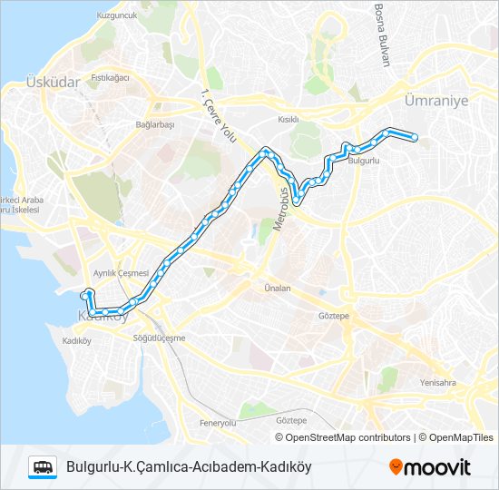 KADIKÖY-ACIBADEM-K.ÇAMLICA-BULGURLU dolmus & minibus Line Map