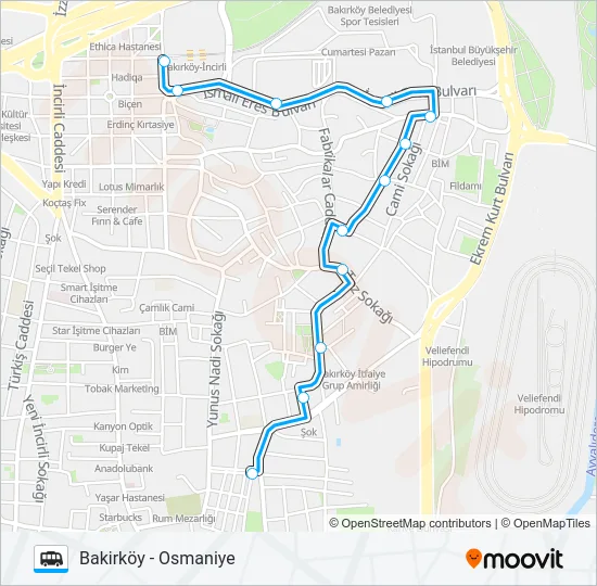 BAKIRKÖY - OSMANIYE - BAKIRKÖY METRO Dolmus & Minibus Line Map