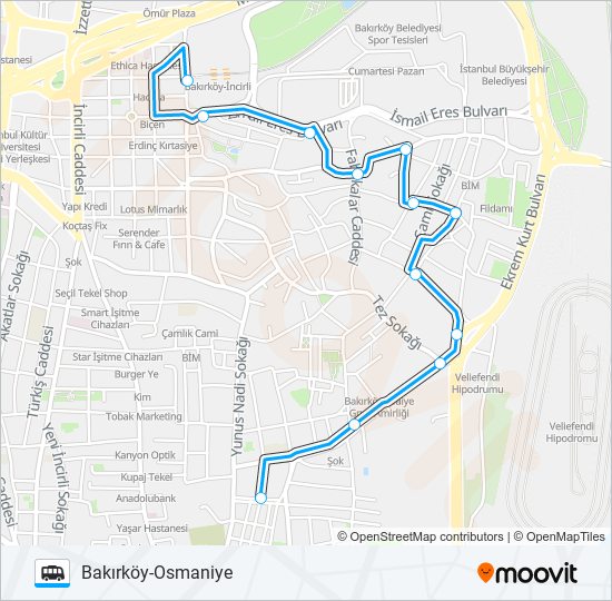 BAKIRKÖY - OSMANIYE - BAKIRKÖY METRO minibüs / dolmuş Hattı Haritası