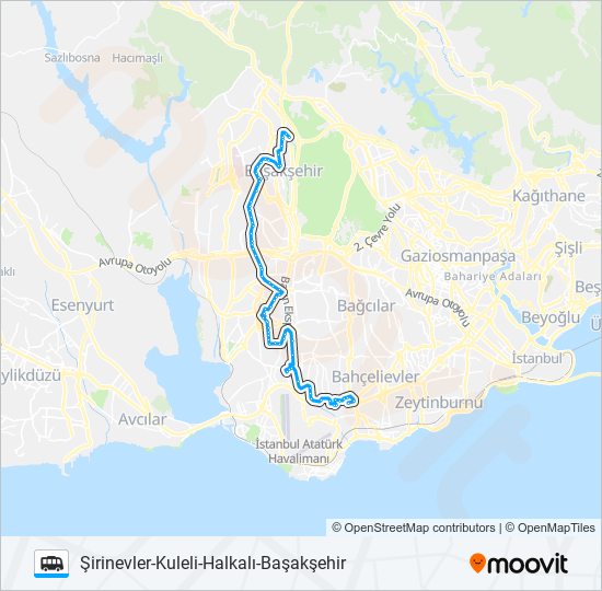 ŞİRİNEVLER-KULELİ-HALKALI-BAŞAKŞEHİR dolmus & minibus Line Map
