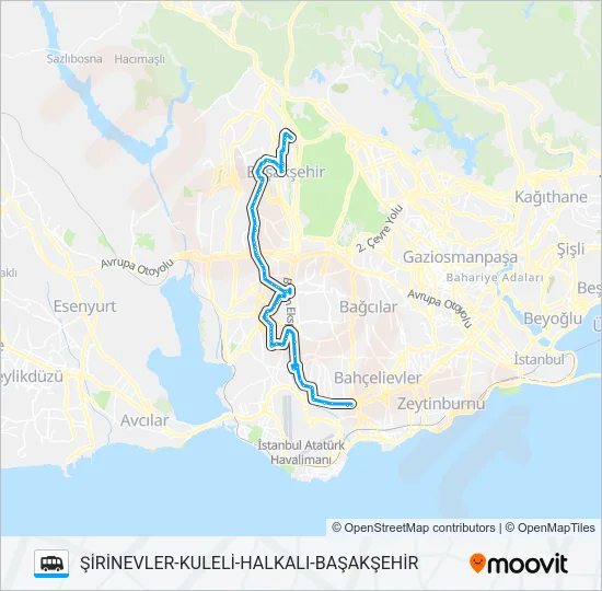 ŞİRİNEVLER-KULELİ-HALKALI-BAŞAKŞEHİR Dolmus & Minibus Line Map