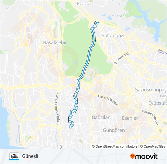 GÜNEŞLI-MAHMUTBEY-SULTANÇIFTLIĞI minibüs / dolmuş Hattı Haritası