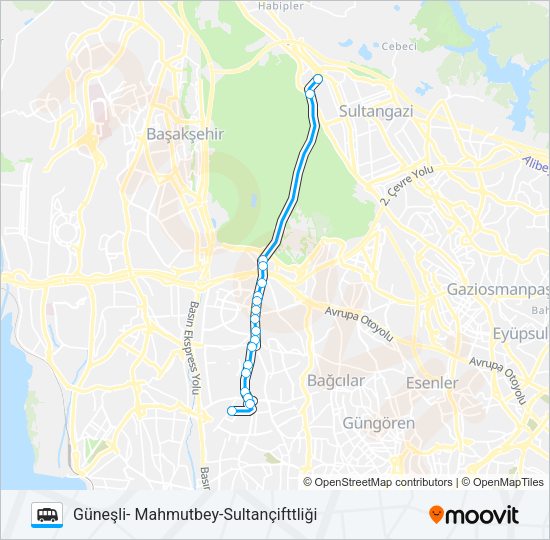 GÜNEŞLI-MAHMUTBEY-SULTANÇIFTLIĞI minibüs / dolmuş Hattı Haritası