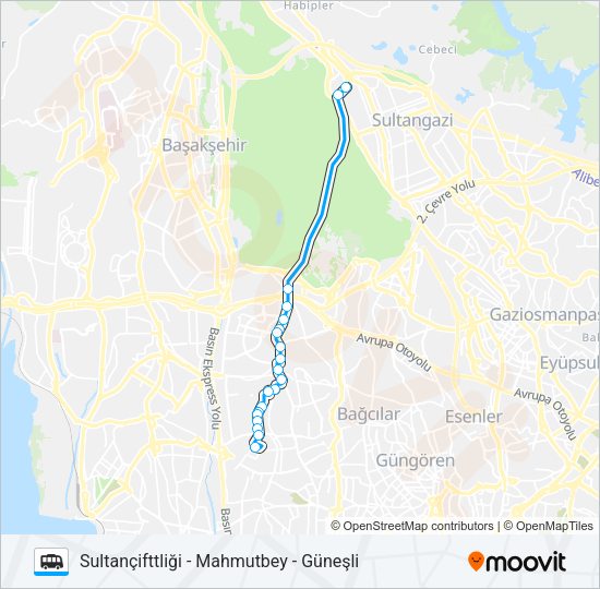 GÜNEŞLI-MAHMUTBEY-SULTANÇIFTLIĞI minibüs / dolmuş Hattı Haritası