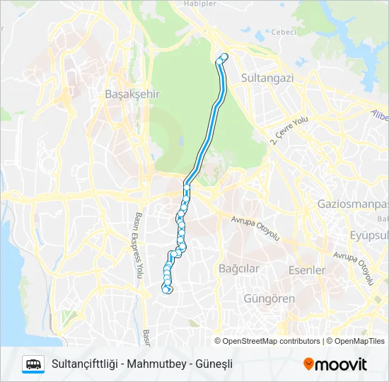GÜNEŞLI-MAHMUTBEY-SULTANÇIFTLIĞI Dolmus & Minibus Line Map