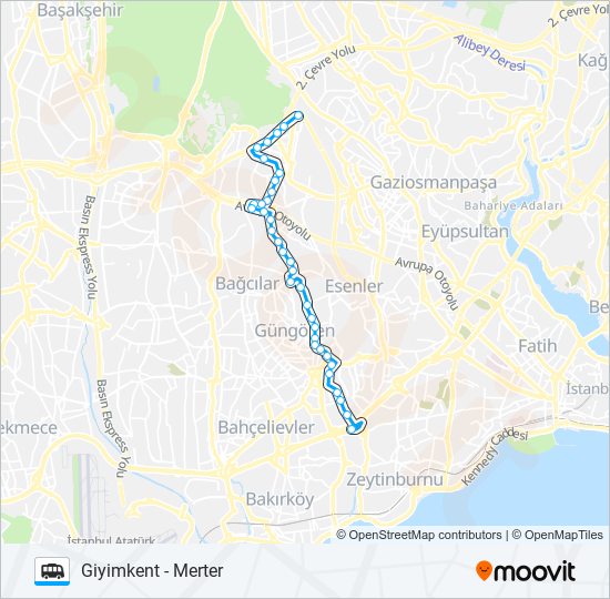 MERTER - ÇINÇIN DERESI - KARABAYIR - GIYIMKENT Dolmus & Minibus Line Map