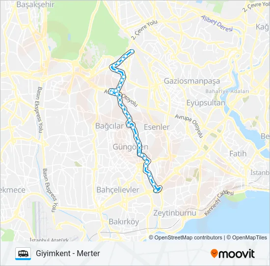 MERTER - ÇINÇIN DERESI - KARABAYIR - GIYIMKENT Dolmus & Minibus Line Map