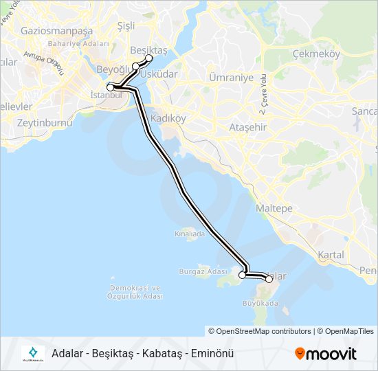 ADALAR - BEŞIKTAŞ - KABATAŞ - EMINÖNÜ vapur Hattı Haritası