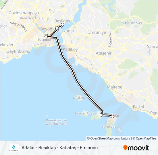 ADALAR - BEŞIKTAŞ - KABATAŞ - EMINÖNÜ vapur Hattı Haritası