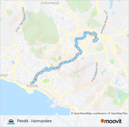 PENDIK - HARMANDERE minibüs / dolmuş Hattı Haritası