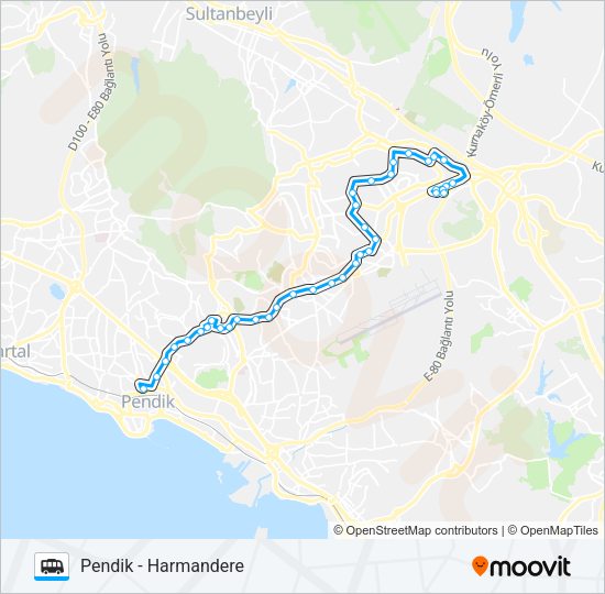 PENDIK - HARMANDERE minibüs / dolmuş Hattı Haritası