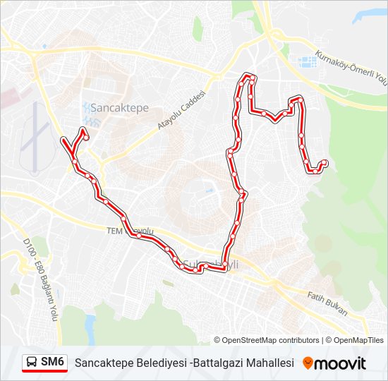 SM6 otobüs Hattı Haritası