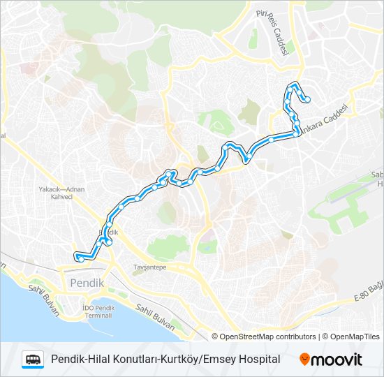 PENDIK-HILAL KONUTLARI-KURTKÖY/EMSEY HOSPITAL minibüs / dolmuş Hattı Haritası