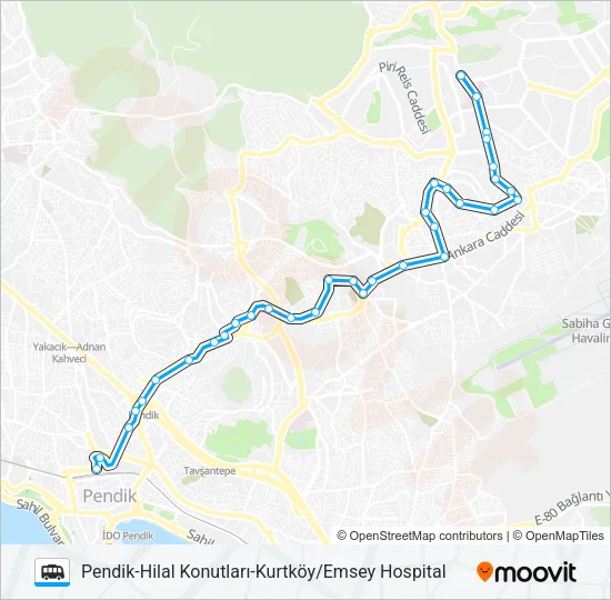 PENDIK-HILAL KONUTLARI-KURTKÖY/EMSEY HOSPITAL Dolmus & Minibus Line Map