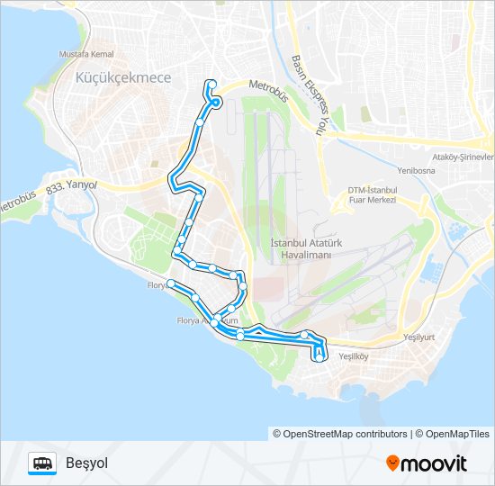 BEŞYOL-FLORYA minibüs / dolmuş Hattı Haritası