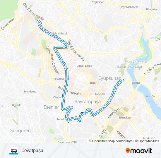 CEVATPAŞA-EYÜP minibüs / dolmuş Hattı Haritası