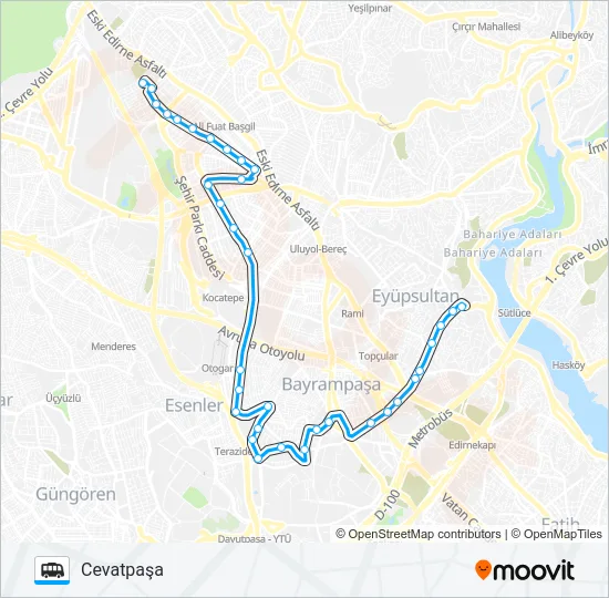 CEVATPAŞA-EYÜP Dolmus & Minibus Line Map