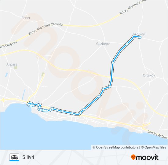 SILIVRI-KADIKÖY minibüs / dolmuş Hattı Haritası