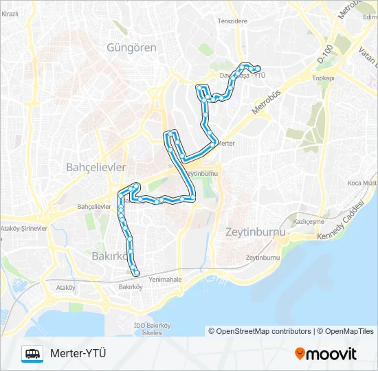 BAKIRKÖY-MERTER-YTÜ Dolmus & Minibus Line Map
