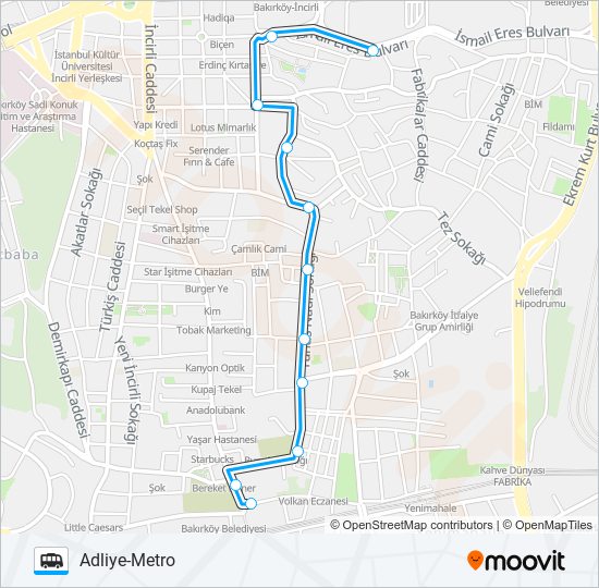 BAKIRKÖY-ADLIYE-METRO minibüs / dolmuş Hattı Haritası