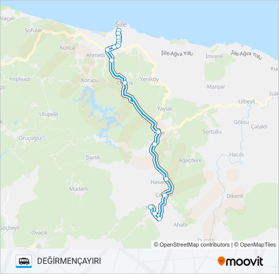 ŞİLE - DEĞİRMENÇAYIRI minibüs / dolmuş Hattı Haritası