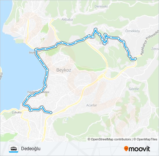 ELMALI-BEYKOZ-DEDEOĞLU minibüs / dolmuş Hattı Haritası