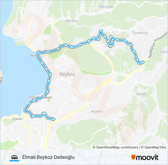 ELMALI-BEYKOZ-DEDEOĞLU Dolmus & Minibus Line Map