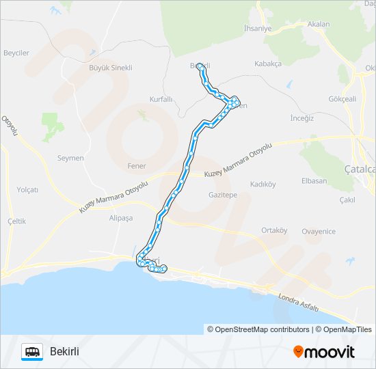 SILIVRI-AKÖREN-BEKIRLI minibüs / dolmuş Hattı Haritası